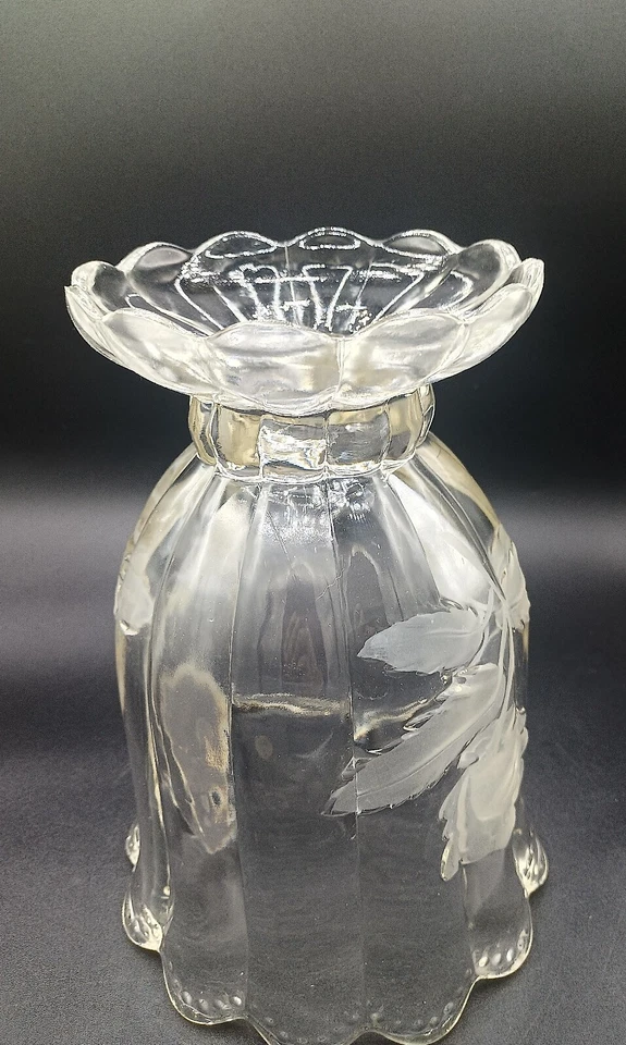  Les хрустальная ваза с матовыми розами 3D большой тяжелый фланцевый верх и низ винтажный  - Изображение 3 из 4