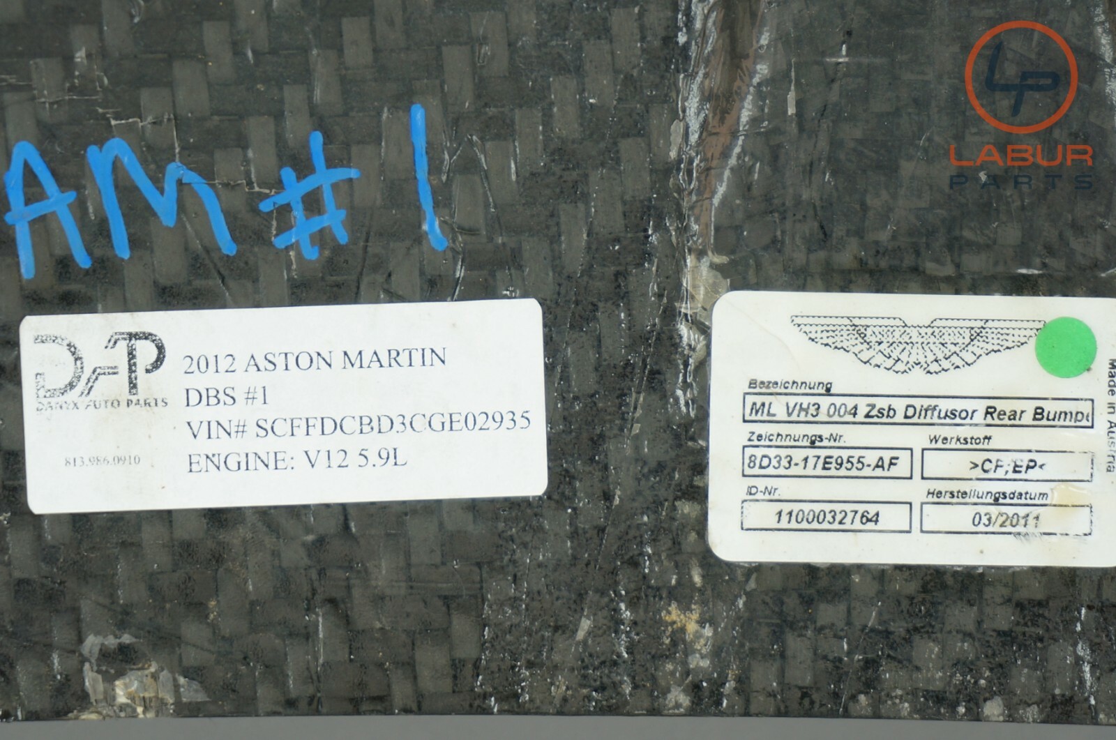 ASTON MARTIN 08-12 DBS REAR BUMPER LOWER VALANCE CARBON FIBER DIFUSER