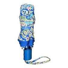 Vera Bradley Capri Blue Umbrella w/ Sleeve Automatic Pop Up Retired EUC