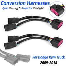 2X For 09-18 Dodge Ram Conversion Harnesses Quad Housing To Projector Headlight