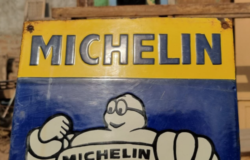Original Vintage Rare Michelin Tyre Service Embossed Porcelain Enamel Sign Board - Picture 7 of 12