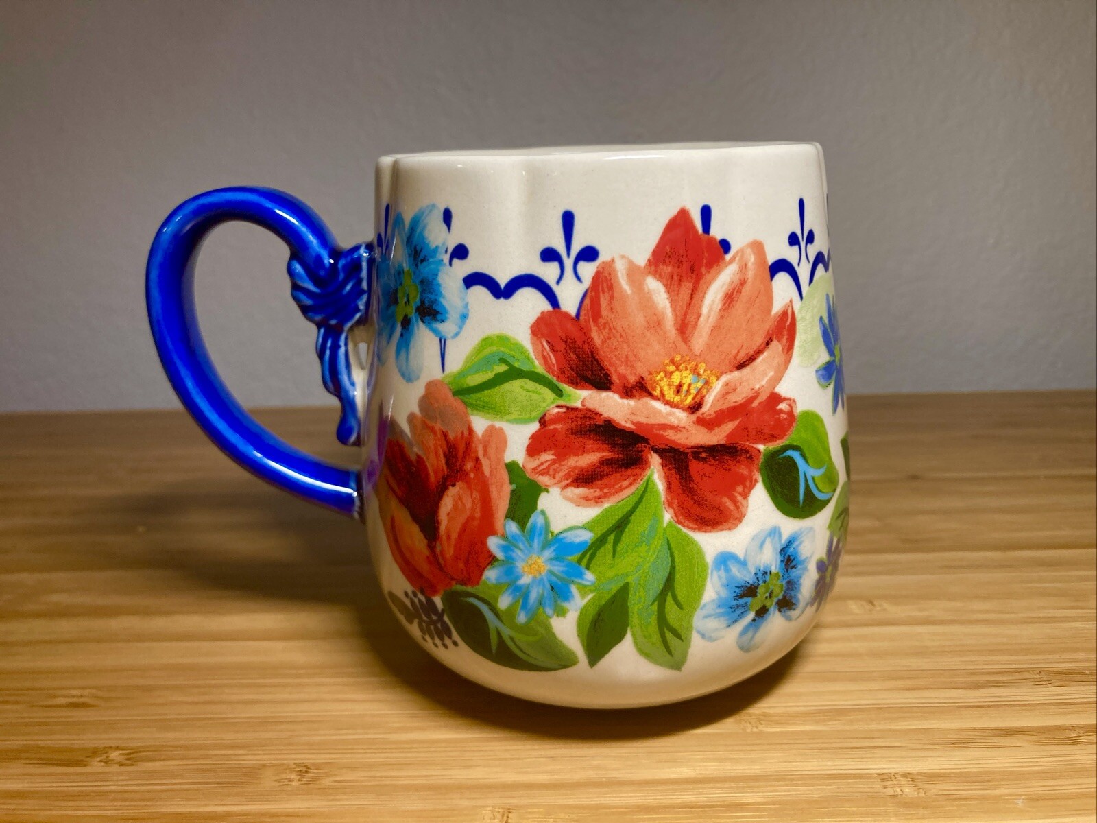 The Pioneer Woman Stoneware Red & Cobalt Spring Bouquet Potbelly Coffee Mug Cup
