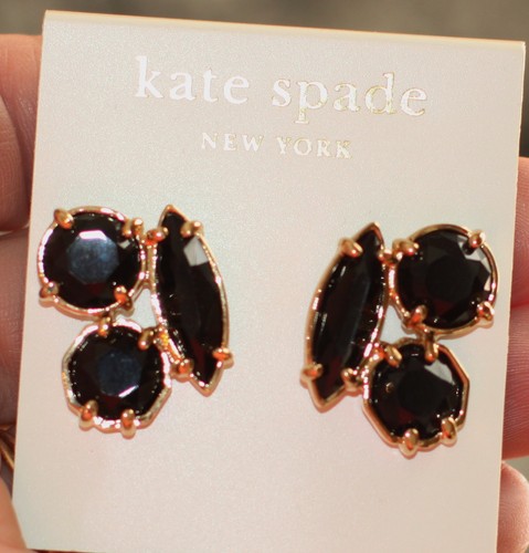 KATE SPADE BLACK CLUSTER EARRINGS gold fill posts LARGE STUDS DESERT STONE - Picture 5 of 12