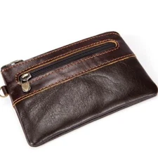 Retro Men Genuine Leather Wallet Zipper Coin Purse Card Holder Pocket