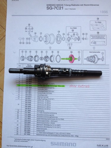 Ersatz f. Nabe SHIMANO Nexus Inter-7 SG-7C21 /Axle Unit (Axle L169,5 mm) 3309808 - Bild 2 von 3