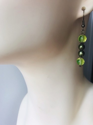 Vintage Antique Beads Uv Glow Unique Handcrafted Dangle Earrings Faux Pearl