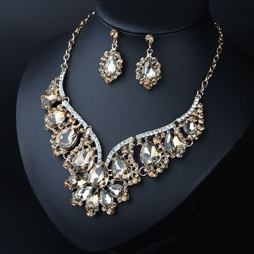 Women Crystal Bridal Wedding Jewelry Set Necklace Earrings Statement Party Gifts - Picture 33 of 72