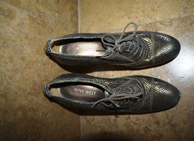 LEATHER Womens NINE WEST snake print gold oxford pumps HEELS  display picture 1