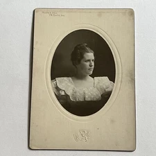 Antique Cabinet Card Photograph Beautiful Young Woman Gorgeous Dress Collar
