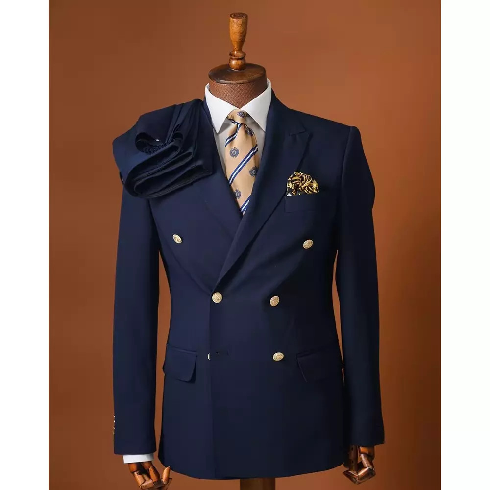 Peak Lapel Double-breasted Formal Business Wedding Groom Tuxedo 2pcs