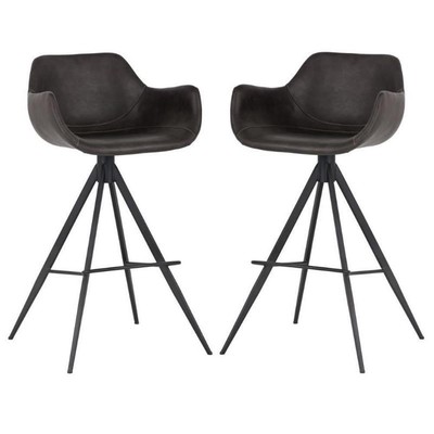 Home Square Owen 30'' Modern Faux Leather Swivel Barstool in Town Gray - Set of 2