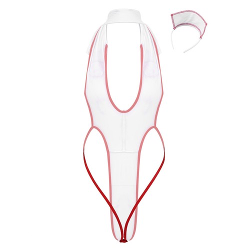 Nurse Cosplay Uniform Cupless Bra Top Costume Babydoll Dress Lingerie Bodysuit - Picture 107 of 139