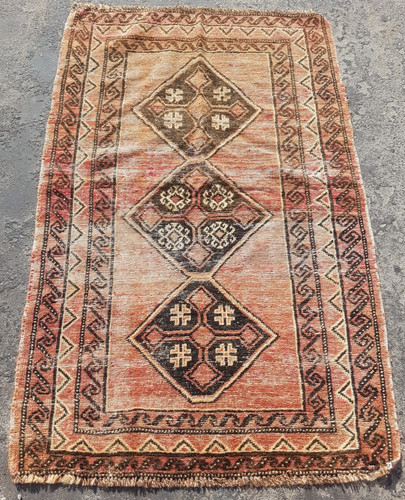 Vintage Hand Made Traditional Rug Oriental Wool Multicolor Carpet 142x94 cm