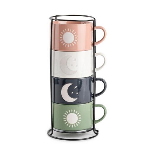Durable Ceramic Stackable Coffee Mugs Set 11Oz Dishwasher Safe Stoneware 4-Pack