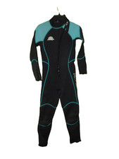 Neopskin Adult Small 3mm Black Teal Full Wetsuit Front Zip Neoprene Dive