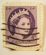 CANADA Postage ~ Queen Elizabeth II ~ Purple 4₵ Stamp ~Cancelled/Posted ~1954-04