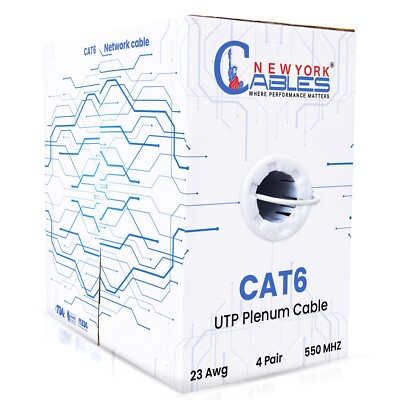 Cat6 Plenum Cable 1000ft Ethernet Internet Wire UTP 23AWG CMP 550MHz White