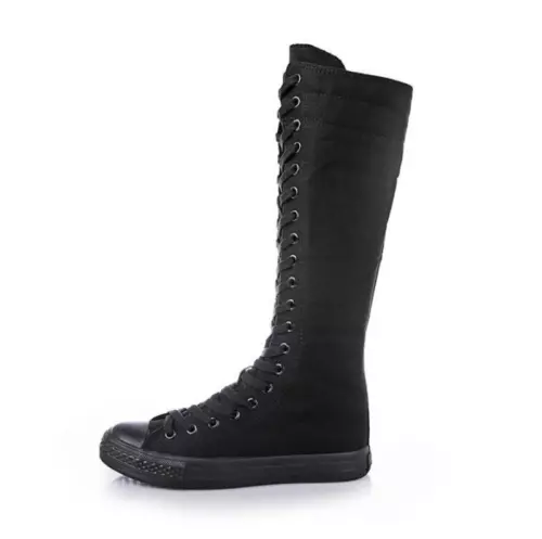 Women's flat bottomed lace up canvas knee high sports shoes boots punk gothic - Picture 11 of 18