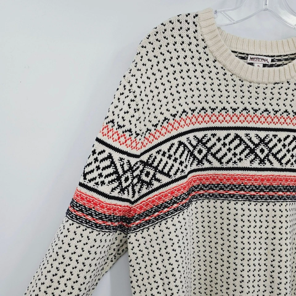 Suéter Merona Fair Isle XL Marfil Azul Marino Rojo Nórdico Manga Larga Tejido Cuello Redondo Foto 3 de 4