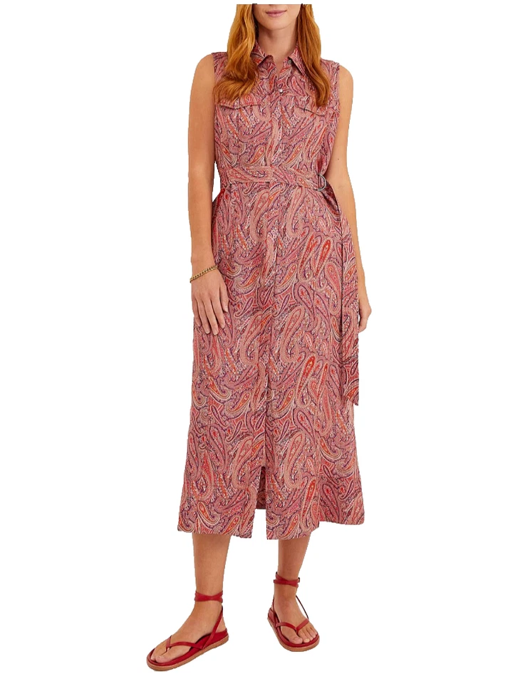 Vestido camisero Liberty+Sportscraft naranja/púrpura cachemira lino con cinturón 8 agosto-Reino Unido/4 Estados Unidos Foto 4 de 4