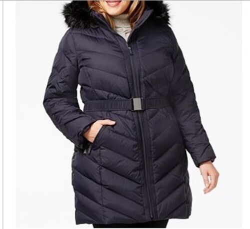 Veste manteau à capuche femme DKNY hiver en duvet noir tampon parka plus 1 x 2 x 300 $ - Photo 1 sur 12