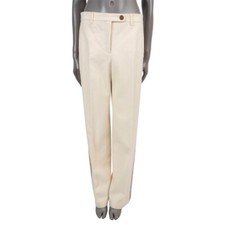 69773 auth CHANEL cream wool & alpaca 2015 15A SALZBURG SIDE STRIPE Pants 40 M