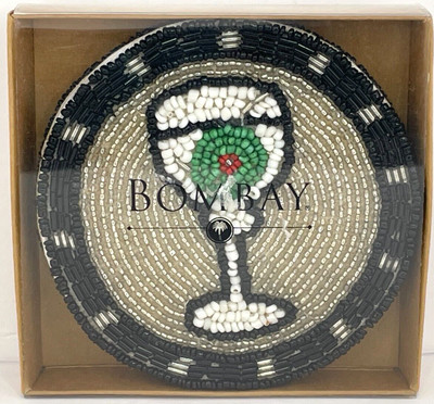 4 Vtg Bombay Company Fused Thick Tube Glass Martini Coasters Beaded Bar