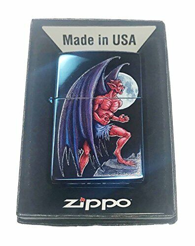 Zippo Custom Lighter - Blue Sapphire Winged Devil Demon w/Full Moon Brand New - Picture 1 of 3