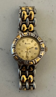 Vintage Bulova Marine Star Women's Watch Stainless Gold Silver