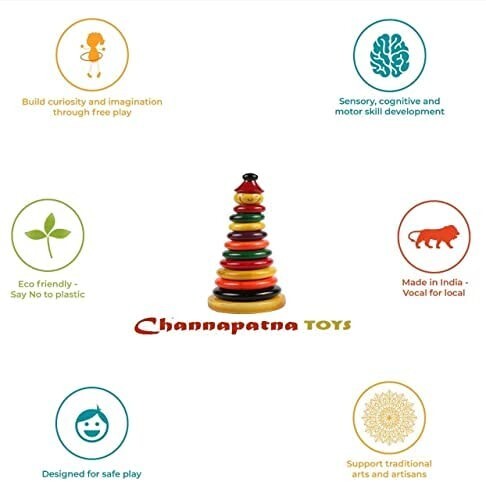 Channapatna Toys Wooden Rattles for Baby Gift - Set of 4 Non Toxic Multicolor - Picture 5 of 9