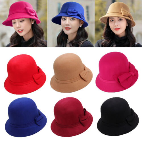 Dome Fedora Bow Top Hat Retro Hat British Women Hat Caps Hat Basin Bucke #」 - Picture 1 of 29