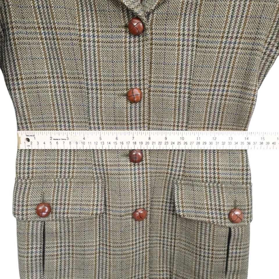 Votre Nom 定制羊毛格子皮革修剪衣领和手臂补丁西装外套,尺寸 1 — 第 3/4 张图片