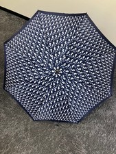 Christian Dior DIOR Trotter Logo Folding Umbrella Navy Blue Gold Handle
