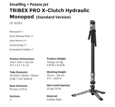 SmallRig x Potato Jet TRIBEX PRO X-Clutch 63" Carbon Fiber Monopod,Max Load 25kg