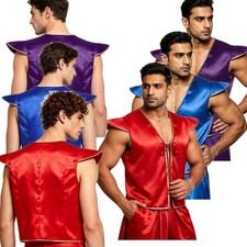 US Mens Gold Vest Arabian Prince Stage Costume Arabic Halloween Performance Vest
