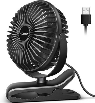 720° Rotation Small Desk & Clip on Fan with Sturdy Clamp, 3 Speeds, Quiet Little