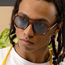 New personalized double beam polygonal sunglasses, pilot sunglasses, and trendy 