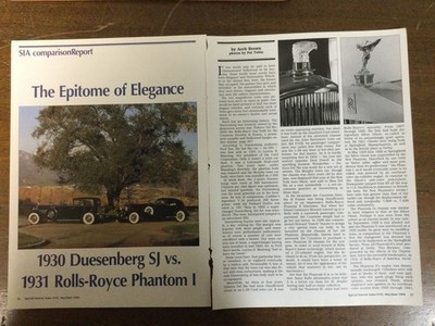 9031 Article Pictorial Comparison Report 1930 Duesenberg SJ vs 1931 Rolls Royce