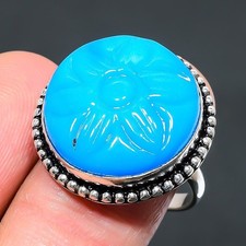 Blue Chalcedony 925 Sterling Silver Gemstone Handmade Jewelry Ring 9" NS 25238