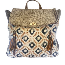 Myra Bag Cowhide Hair On Leather Backpack Western Boho Canvas Southwest Purse