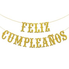 Gold Glitter Feliz Cumplea os Banner - Spanish Happy Birthday Banner, Mexic