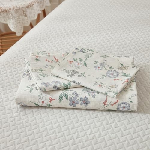 Floral Duvet Cover Set Size 100% Cotton Green Floral Comforter Queen Cream - Picture 3 of 8