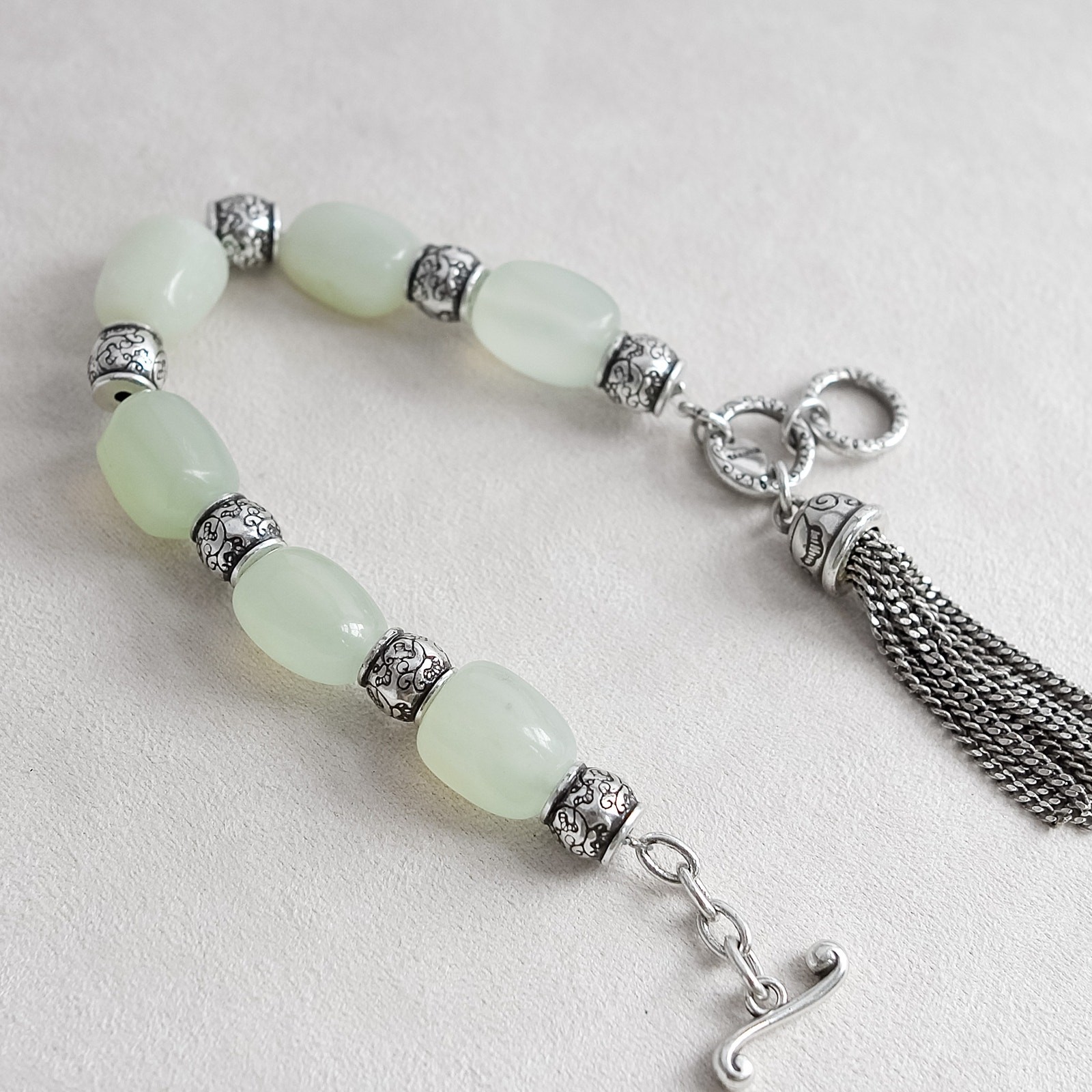 Brighton Jade Beaded Toggle Closure Bracelet Tass… - image 4