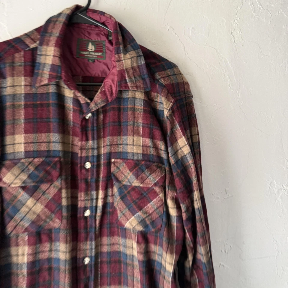 Camisa masculina vintage High Sierra grande xadrez mistura de lã flanela botão anos 90 - Imagem 2 de 4