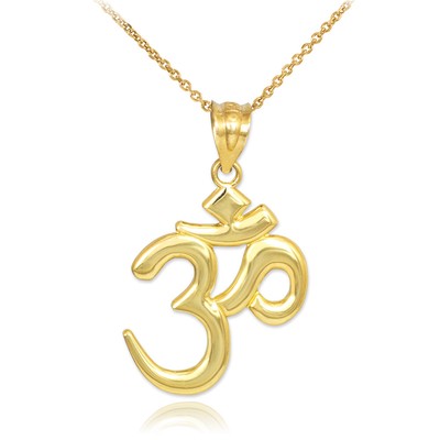 Solid Gold Om/Ohm Pendant Necklace (Available In Yellow/Rose/White Gold)