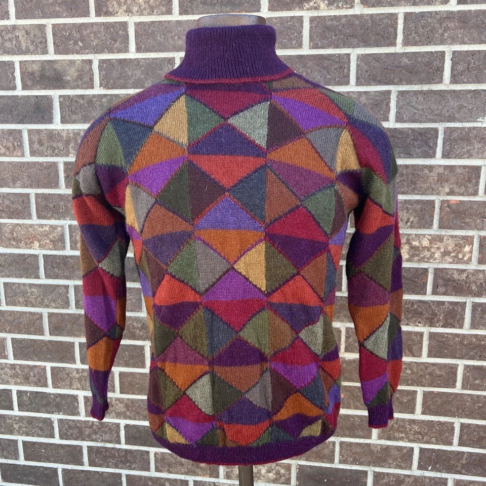 Peruvian Connection Alpaca Wool Knit Turtleneck Sweater S Multicolor Triangles - Image 2 of 4