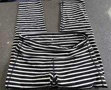 Athleta Black White Striped Ankle Leggings Women's Size S Logo Accent