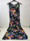 ❤️ George Black Patterned Sleeveless Maxi Dress Lace Back Size 16 Vgc