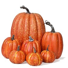 7Pcs Thanksgiving Artificial Pumpkin Home Decoration Sets, Artificial Orange