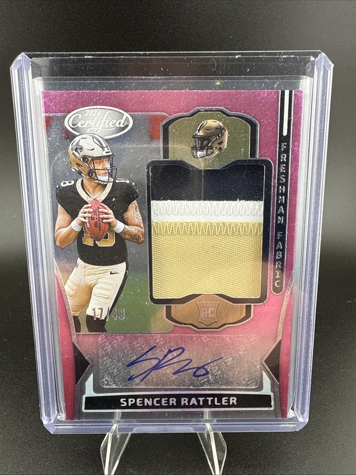 2024 Certified Pink Freshman Fabric Rookie Patch Auto Spencer Rattler #17/49